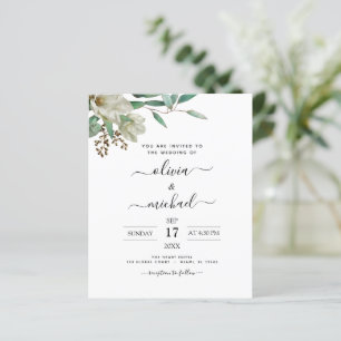 Budget Magnolia Eucalyptus Wedding Invitation