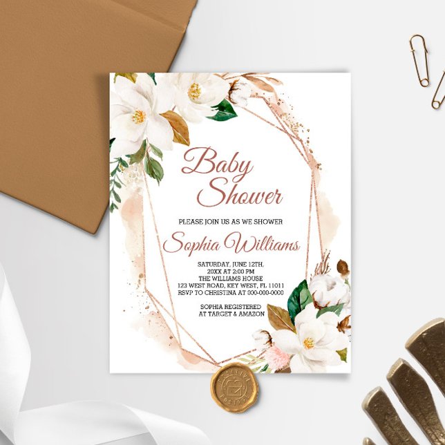 Budget Magnolia Flowers Baby Shower Invitation (Creator Uploaded)