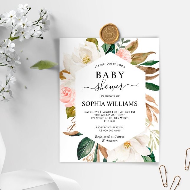 Budget Magnolia Frame Baby Shower Invitation (Creator Uploaded)