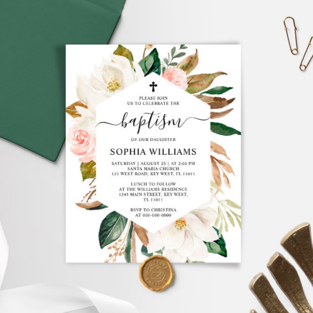 Budget Magnolia Frame Baptism Invitation (Creator Uploaded)