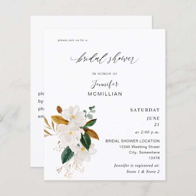 Budget Magnolia White Floral Bridal Shower (Front/Back)