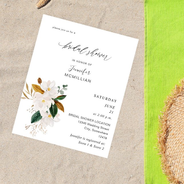 Budget Magnolia White Floral Bridal Shower Flyer (Creator Uploaded)