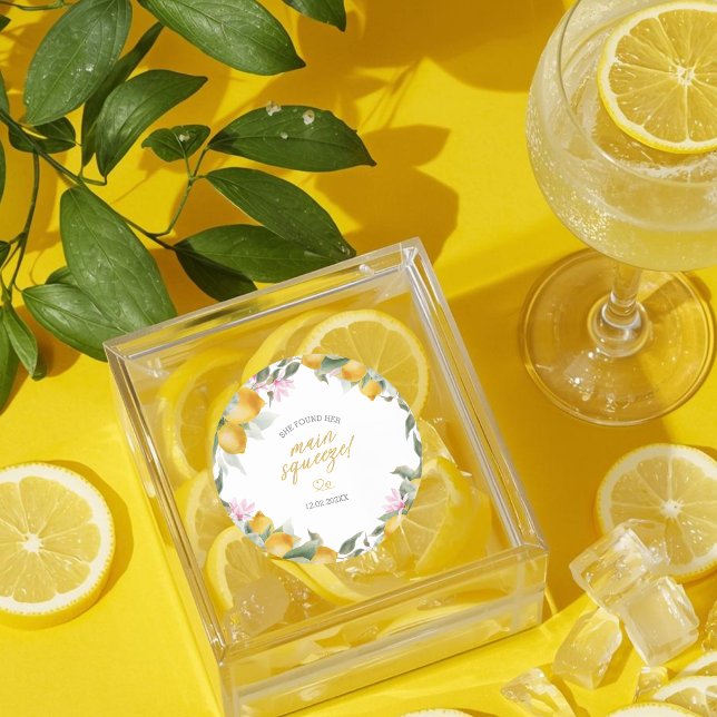 Budget Main Squeeze Lemon Wreath Bridal Shower Classic Round Sticker (Creator Uploaded)