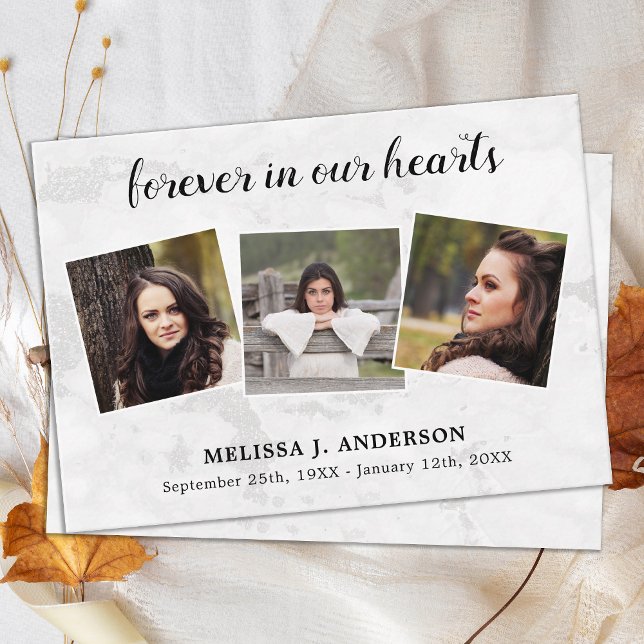 Budget Marble 3 Photo Sympathy Funeral Thank You Card (Creator Uploaded)