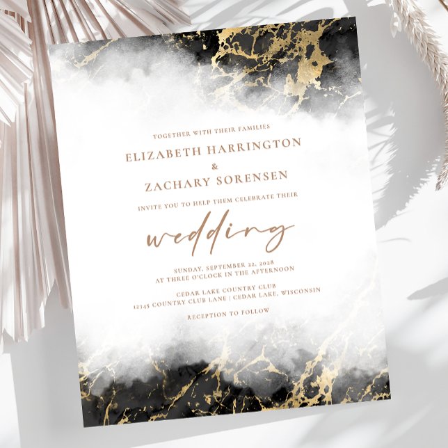 Budget Marble Black Gold Wedding Invitation (Creator Uploaded)