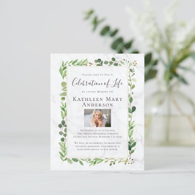 BUDGET Marble Eucalyptus Memorial Invitation (Standing Front)