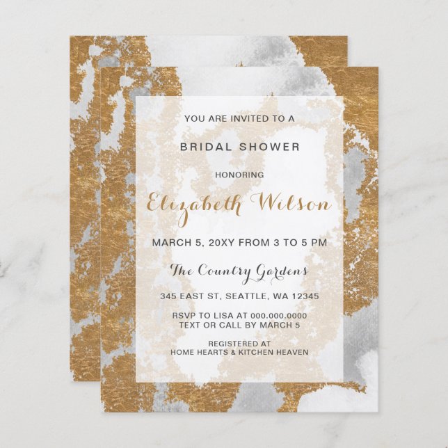 Budget Marble Gold Bridal Shower Invitation (Front/Back)