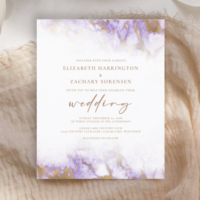 Budget Marble Lavender Gold Wedding Invitation (Creator Uploaded)