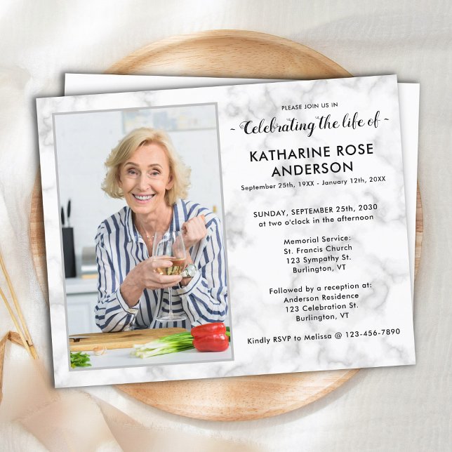 Budget Marble Photo Celebration Of Life Invitation (Creator Uploaded)