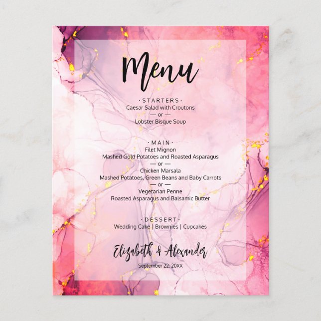 Budget Marble Wedding Menu Flyer (Front)