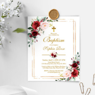 Budget Marsala & Gold Frame Baptism Invitation