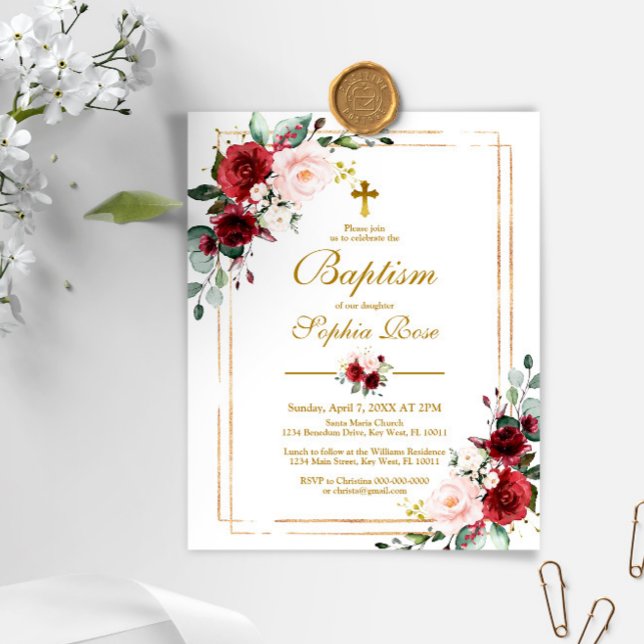 Budget Marsala & Gold Frame Baptism Invitation (Creator Uploaded)