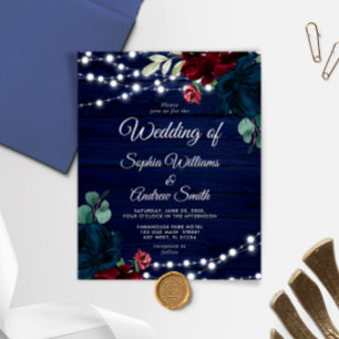Budget Marsala & Navy Flowers Rustic Invitatation