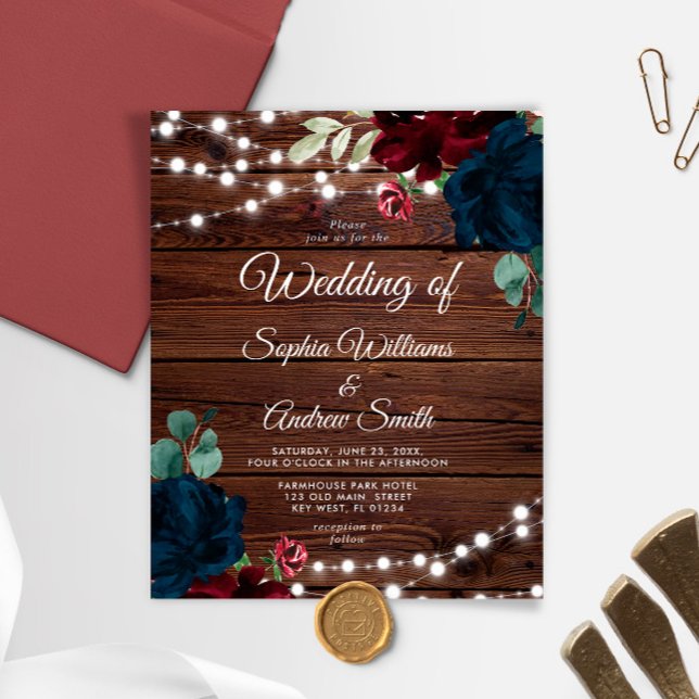 Budget Marsala & Navy Rustic Wedding Invitation (Creator Uploaded)