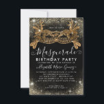Budget Masquerade Black Gold Glam Glitter Birthday Card<br><div class="desc">Modern Glam Masquerade Black Gold Glitter Sparkle Dust Birthday Party Invitation</div>