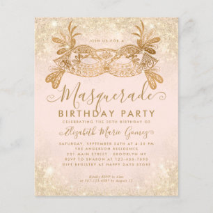 Budget Masquerade Blush Pink Gold Glitter Birthday