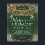 Budget Masquerade Green Gold Glam Glitter Birthday<br><div class="desc">Modern Glam Masquerade Emerald Green Gold Glitter Sparkle Dust Birthday Party Invitation</div>