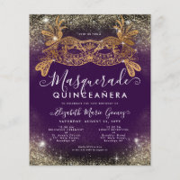 Budget Masquerade Purple Gold Glitter Quinceanera