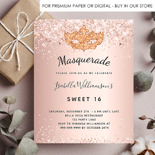 Budget Masquerade rose gold glitter Sweet 16