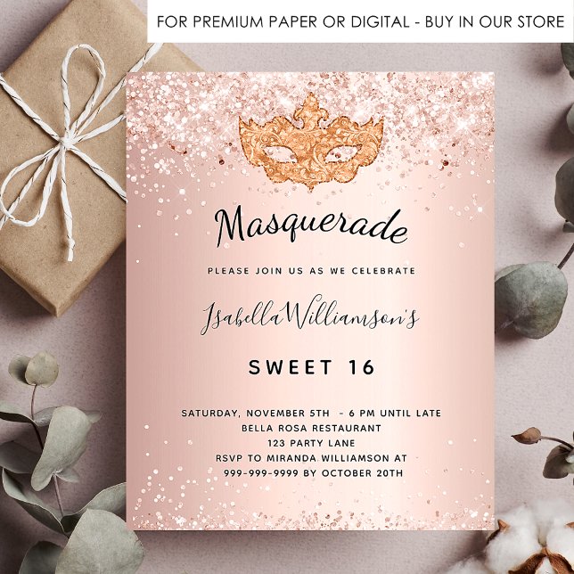 Budget Masquerade rose gold glitter Sweet 16 (Creator Uploaded)