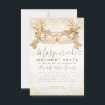 Budget Masquerade White Gold Glitter Dust Birthday Card<br><div class="desc">Modern Glam Masquerade White Glitter Sparkle Dust Birthday Party Invitation</div>