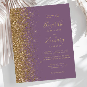 Budget Mauve Gold Faux Glitter Wedding Invitation