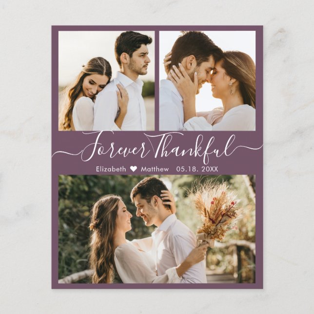Budget Mauve Photo Collage Wedding Thank You Flyer (Front)