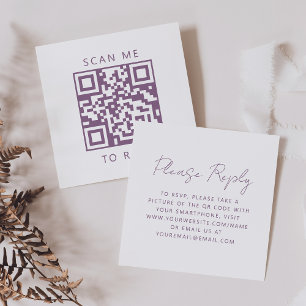Budget Mauve Script Wedding QR Code RSVP Enclosure Card