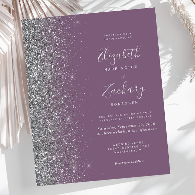 Budget Mauve Silver Glitter Wedding Invite (Creator Uploaded)