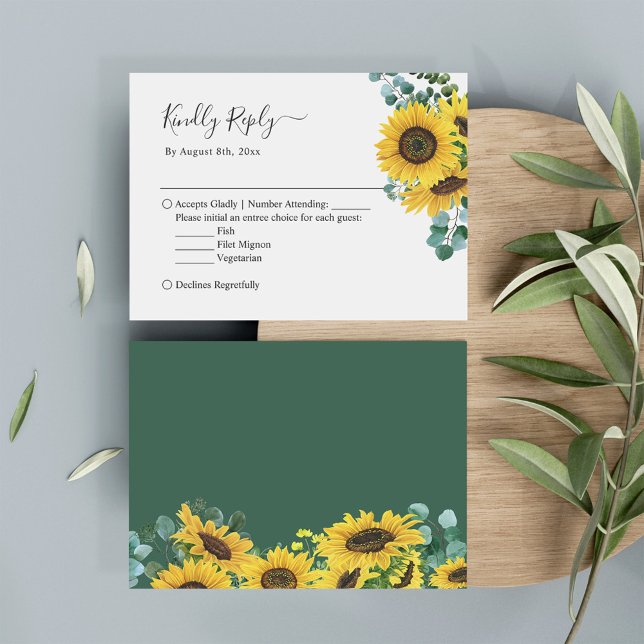 Budget Meal RSVP | Sunflower Eucalyptus Leaves Card (Creator Uploaded)
