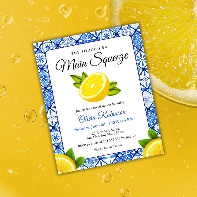 Budget Mediterranean Lemon Bridal Shower Invite  (Budget She Found Her Main Squeeze Mediterranean Lemon Bridal Shower Invitation    )