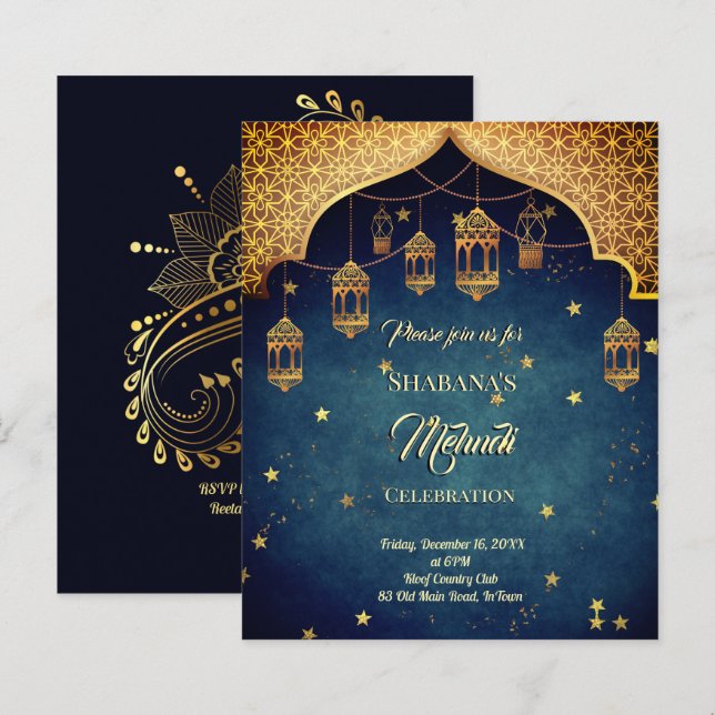 Budget Mehndi Arabian Moroccan design invite (Front/Back)