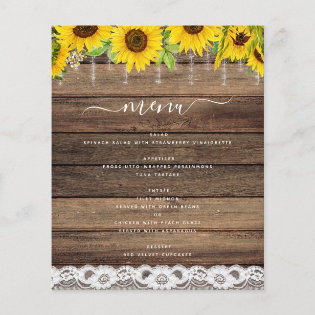 Budget Menu Rustic Sunflower Farmhouse Rustic (Front)