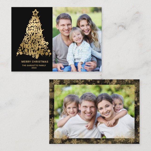 Budget Merry Christmas 2 Photo Gold Card (Front/Back)