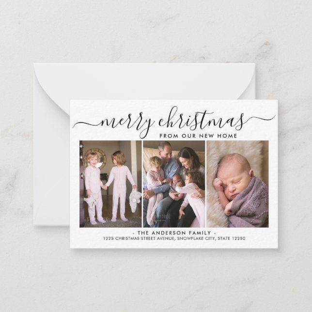 Budget Merry Christmas 3 Photo Holiday Moving Card (Front)