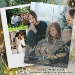Budget Merry Christmas 5 photo collage greetings Flyer<br><div class="desc">Elegant faux gold script overlay 5 custom photos, family name and text personalized Christmas BUDGET affordable holiday PAPER FLYER. PLEASE READ THIS BEFORE PURCHASING! This is a budget affordable card printed on a FLYER. Please note that BUDGET PAPER IS THIN - You can upgrade to have this card printed on...</div>