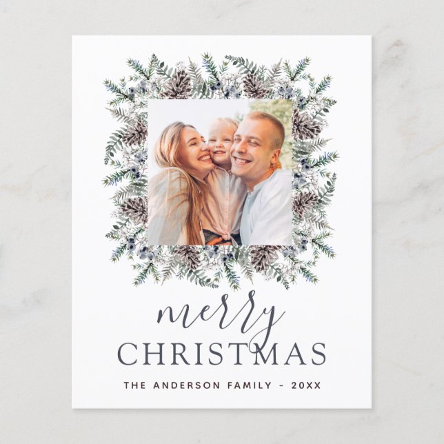 Budget Merry Christmas Dusty Blue Photo Holiday Flyer (Front)