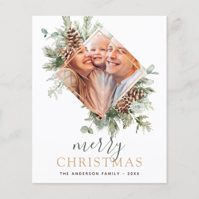 Budget Merry Christmas Gold Greenery Photo Holiday Flyer (Front)