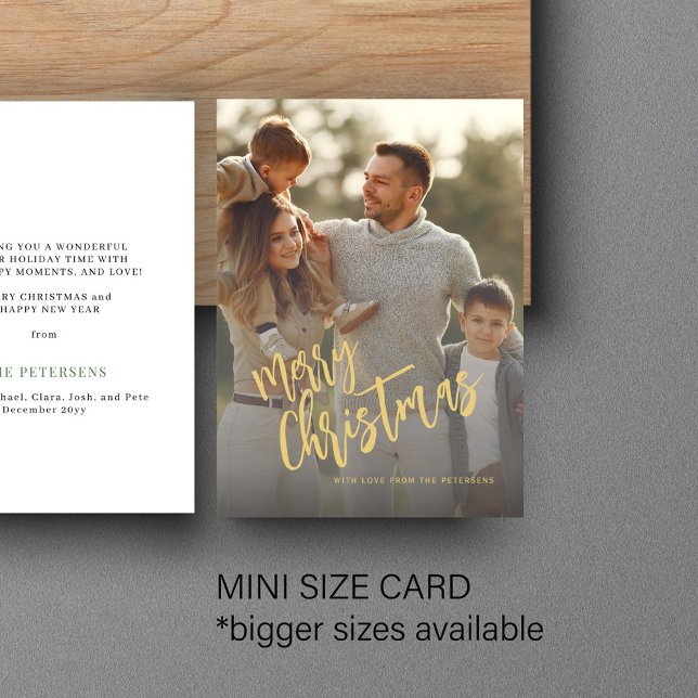 Budget Merry Christmas gold script photo Holiday Card (Creator Uploaded)