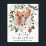 Budget Merry Christmas Greenery Photo Holiday Flyer<br><div class="desc">Budget Rustic Winter Merry Christmas Photo Card with Holiday Floral White Flowers and Greenery,  Pine Tree Branches,  Pinecones with a simple Background.</div>