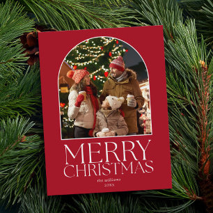 Budget Merry Christmas Modern Minimalist Photo Holiday Postcard