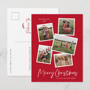 Budget Merry Christmas Modern Photo Collage Holiday Postcard