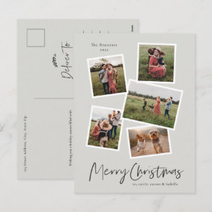 Budget Merry Christmas Modern Photo Collage Holiday Postcard