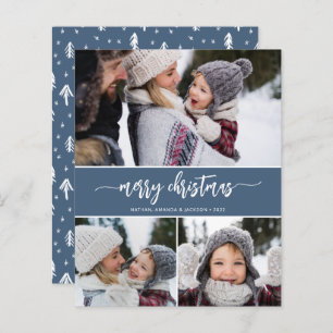 Budget Merry Christmas Modern Three Photos Card