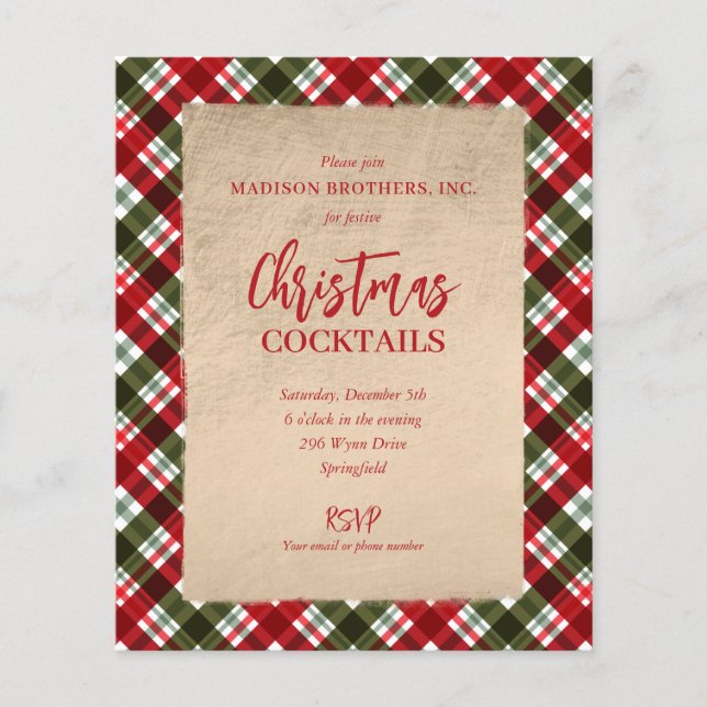 Budget Merry Christmas on Plaid Party Invitations Flyer (Front)