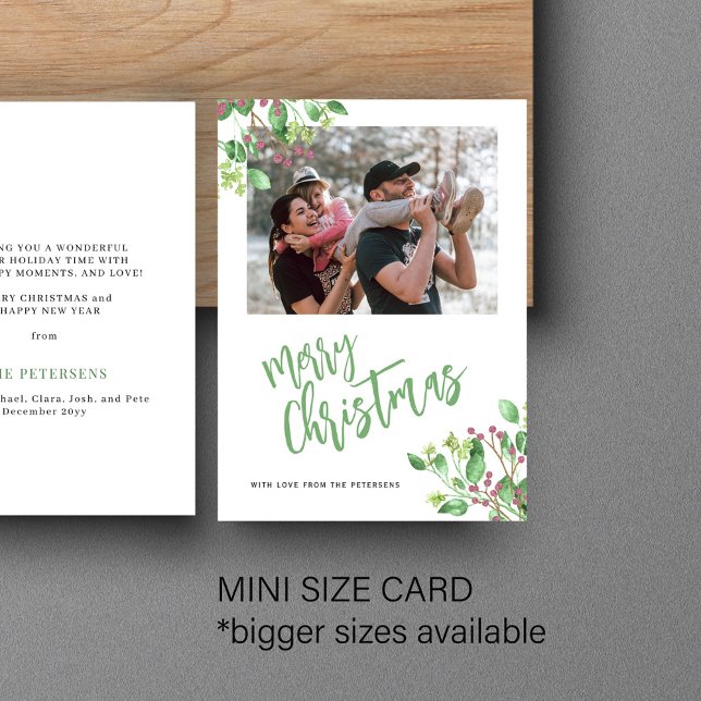 Budget Merry Christmas photo greenery holiday Card (Creator Uploaded)