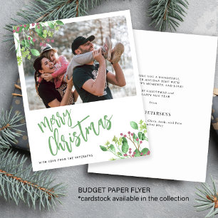 Budget Merry Christmas photo greenery holiday card