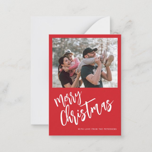 Budget Merry Christmas photo red Holiday Card (Front)