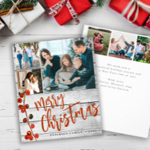 Budget Merry Christmas photo wood Holiday Card 