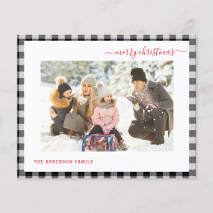 Budget Merry Christmas Plaid Modern 2 Photo Card